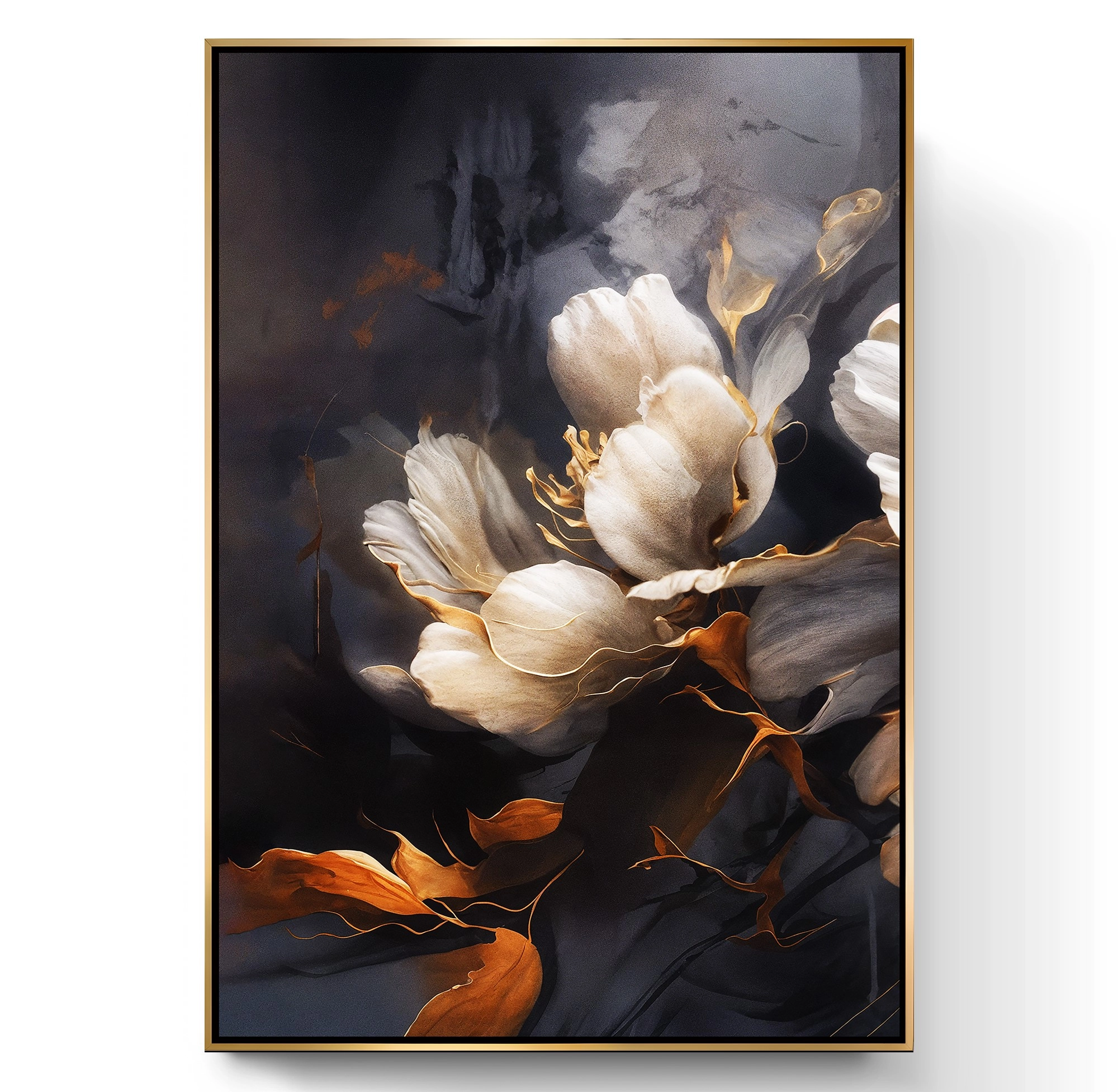 Gold%20Metal%20Çerçeveli%20Kabartma%20Görünümlü%20Dekoratif%20Çiçek%20Kanvas%20Tablo