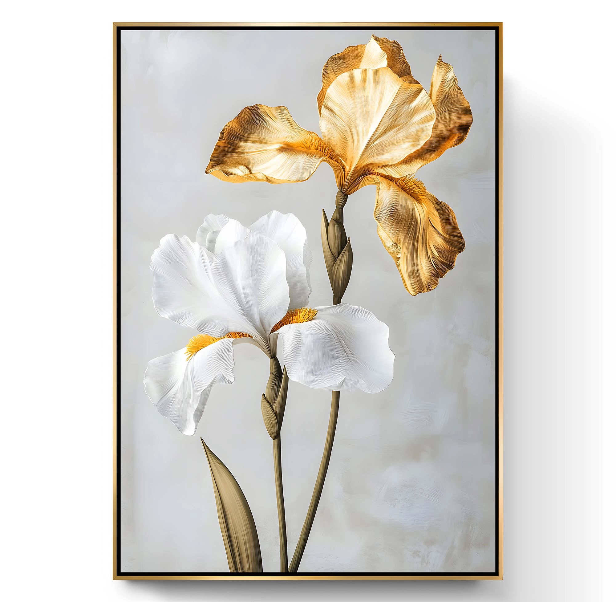 Gold%20Metal%20Çerçeveli%20Kabartma%20Görünümlü%20Dekoratif%20Çiçek%20Kanvas%20Tablo
