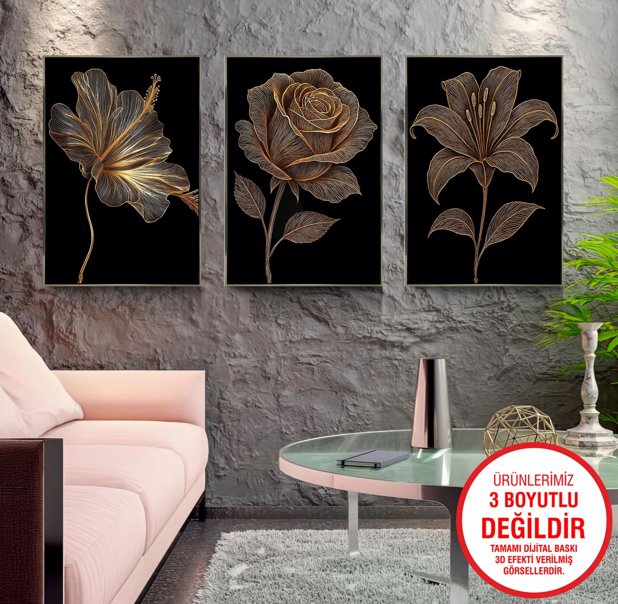 Gold%20Metal%20Çerçeveli%20Çiçekler%203’lü%20Kanvas%20Tablo%20Seti