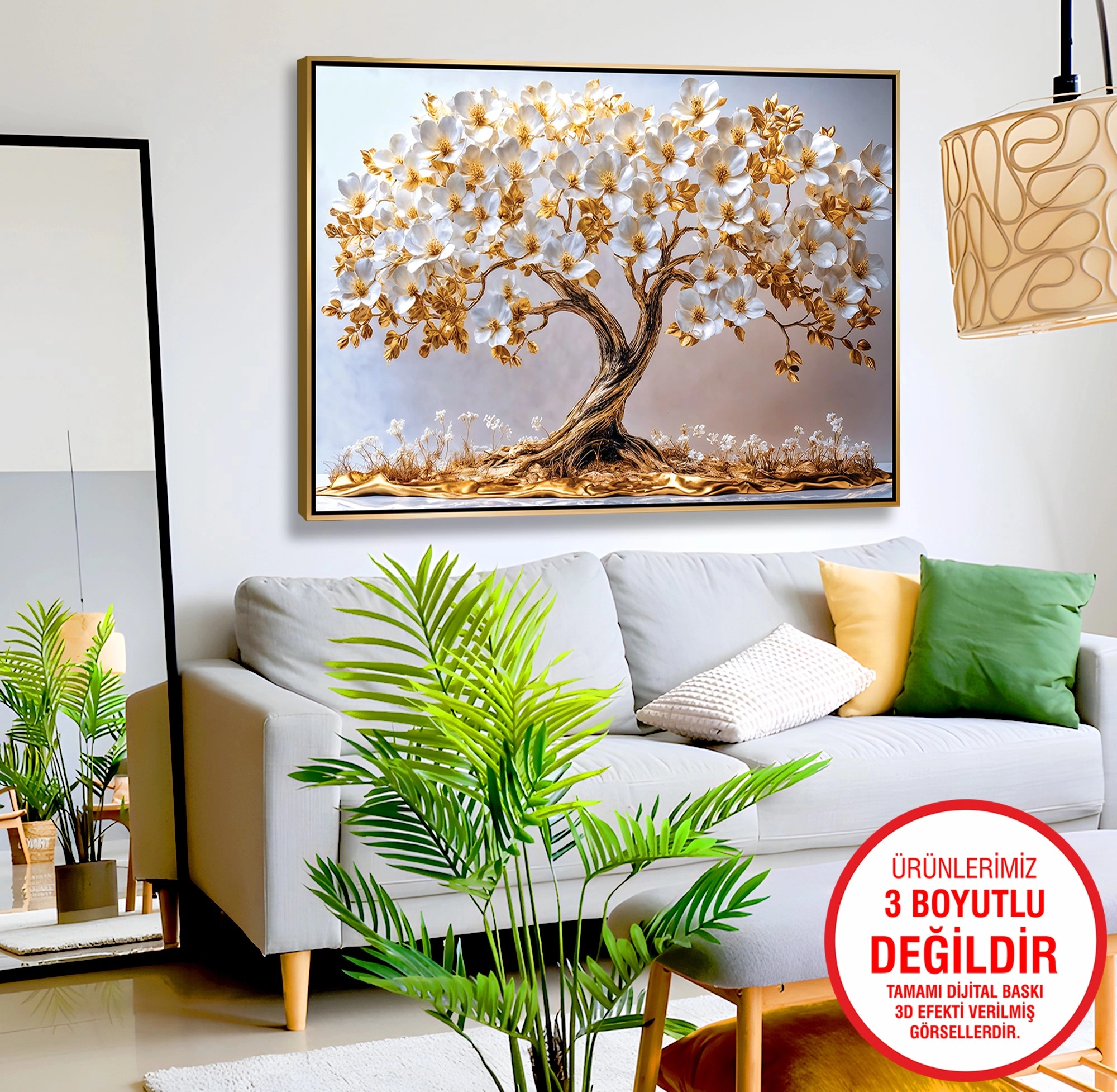 Gold%20Metal%20Çerçeveli%20Kabartma%20Görünümlü%20Ağaç%20Kanvas%20Tablo