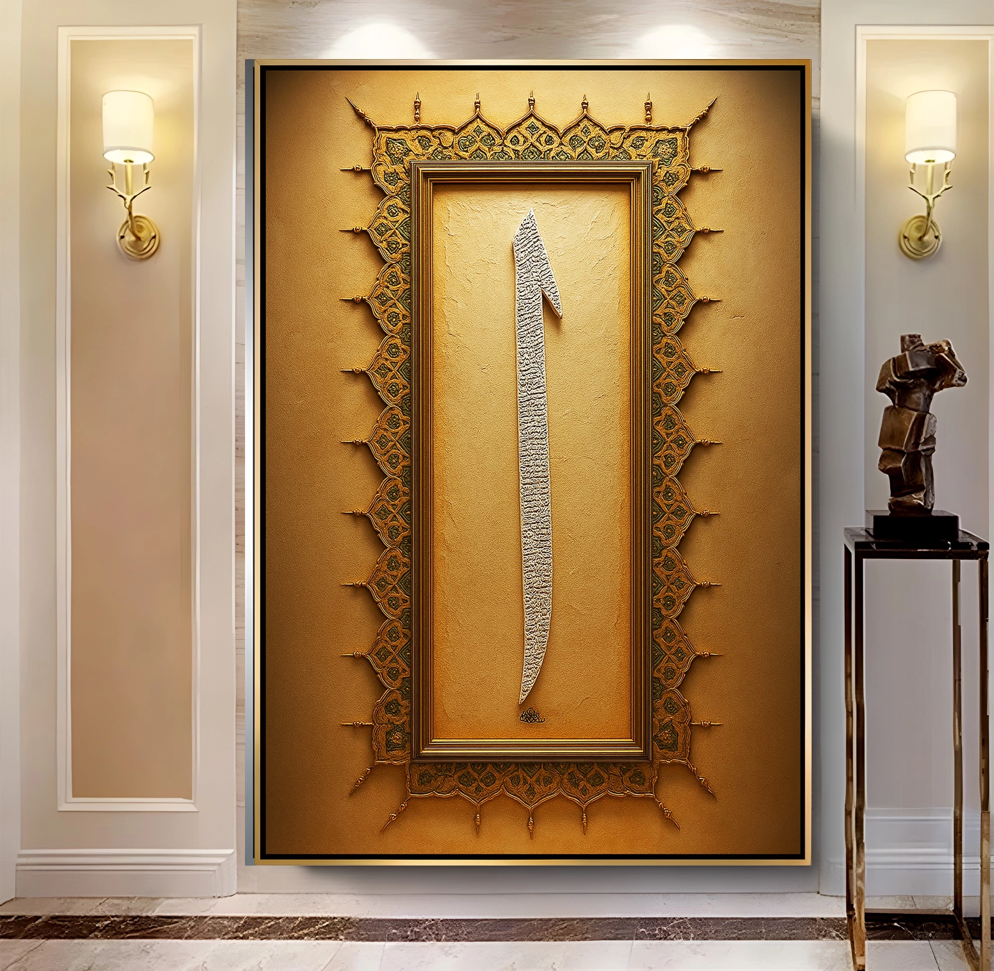 Gold%20Metal%20Çerçeveli%20Kabartma%20Görünümlü%20Elif%20Kanvas%20Tablo