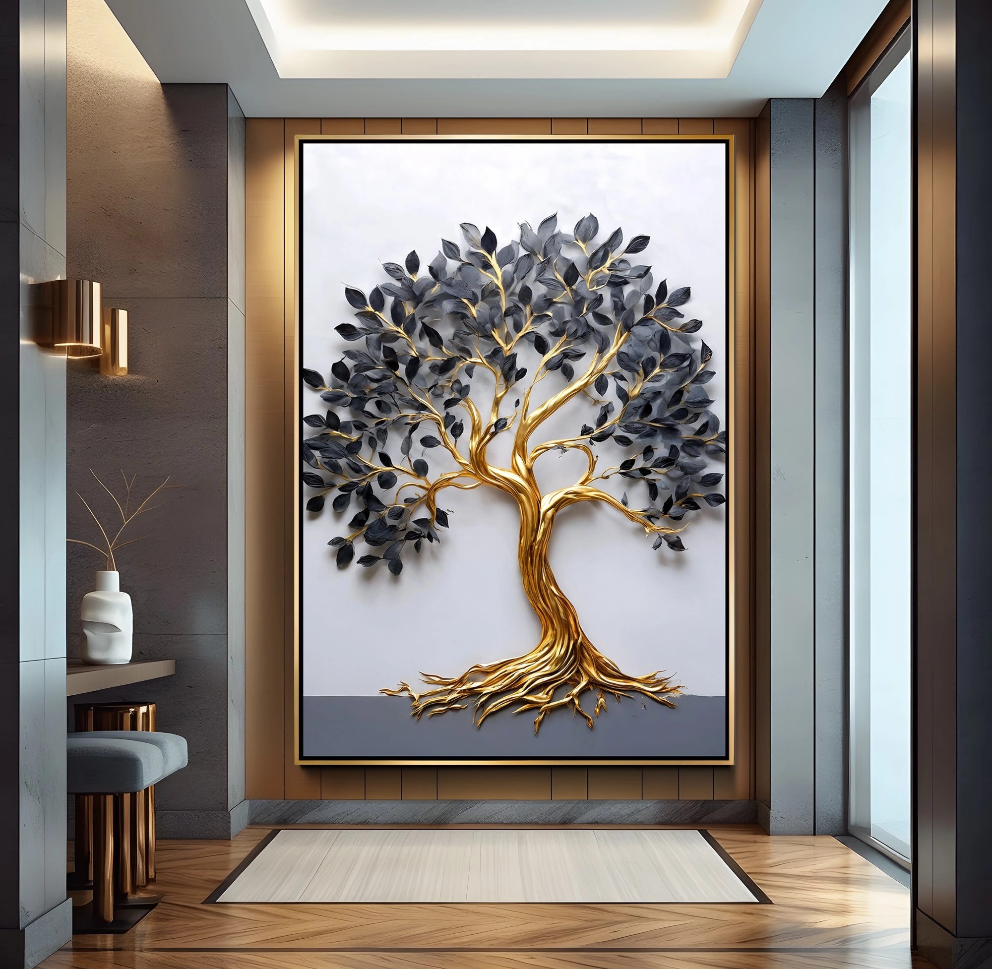 Gold%20Metal%20Çerçeveli%20Hayat%20Ağacı%20Kanvas%20Tablo