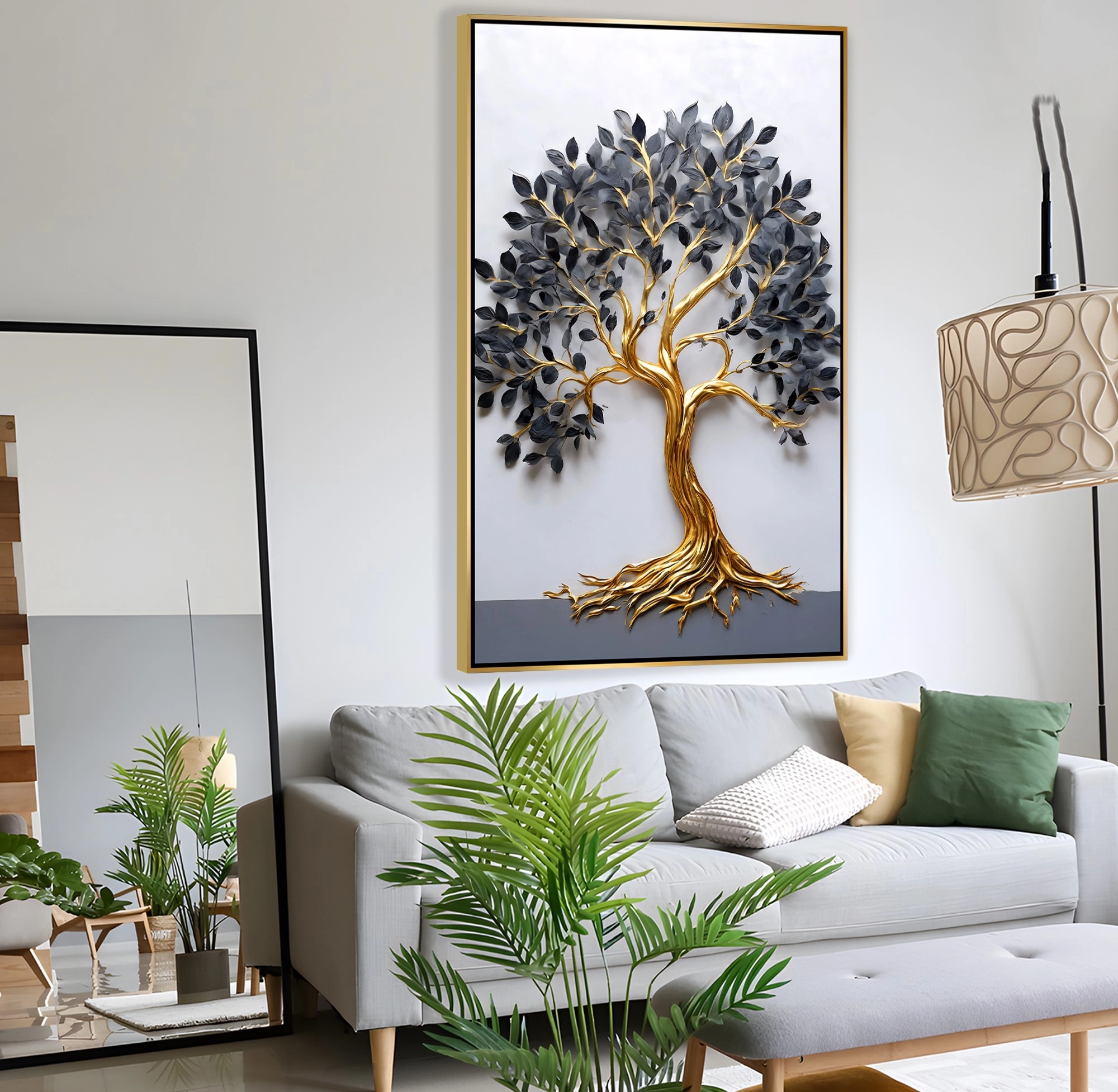 Gold%20Metal%20Çerçeveli%20Hayat%20Ağacı%20Kanvas%20Tablo