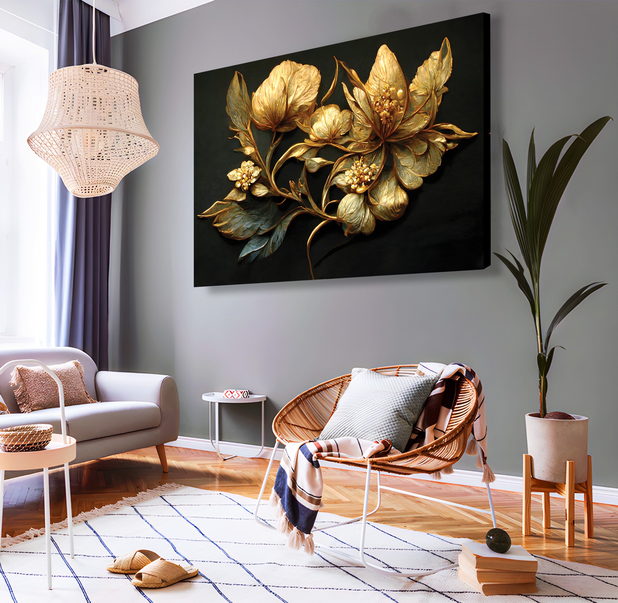 3d%20Altın%20Çiçek%20Kanvas%20Tablo