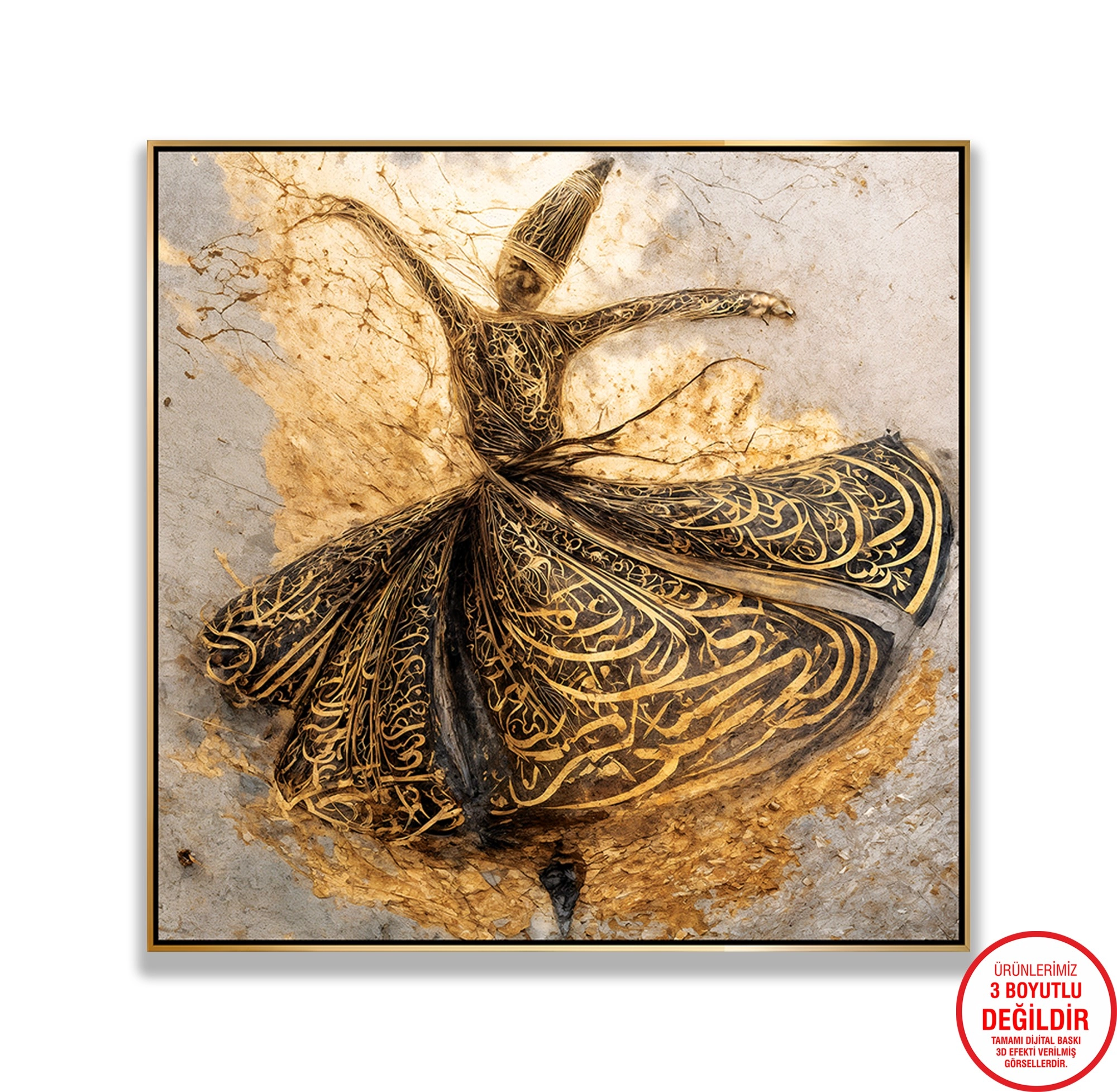Gold%20Metal%20Çerçeveli%20Kabartma%20Görünümlü%20Semazen%20Kanvas%20Tablo