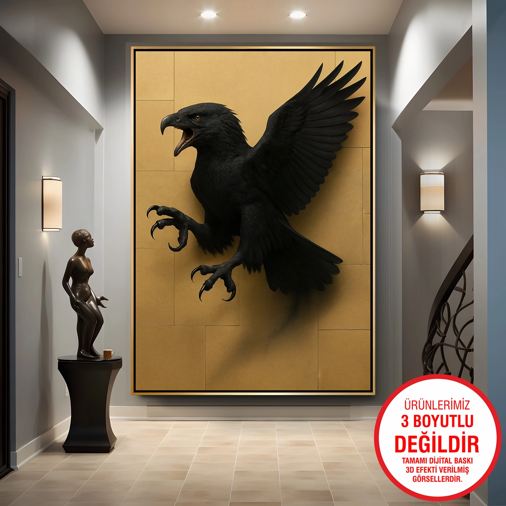 Gold%20Metal%20Çerçeveli%20Kabartma%20Görünümlü%20Kartal%20Kanvas%20Tablo