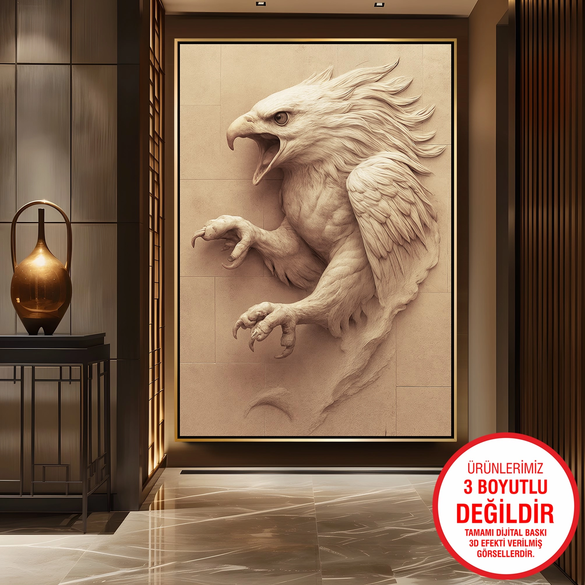 Gold%20Metal%20Çerçeveli%20Kabartma%20Görünümlü%20Kartal%20Kanvas%20Tablo