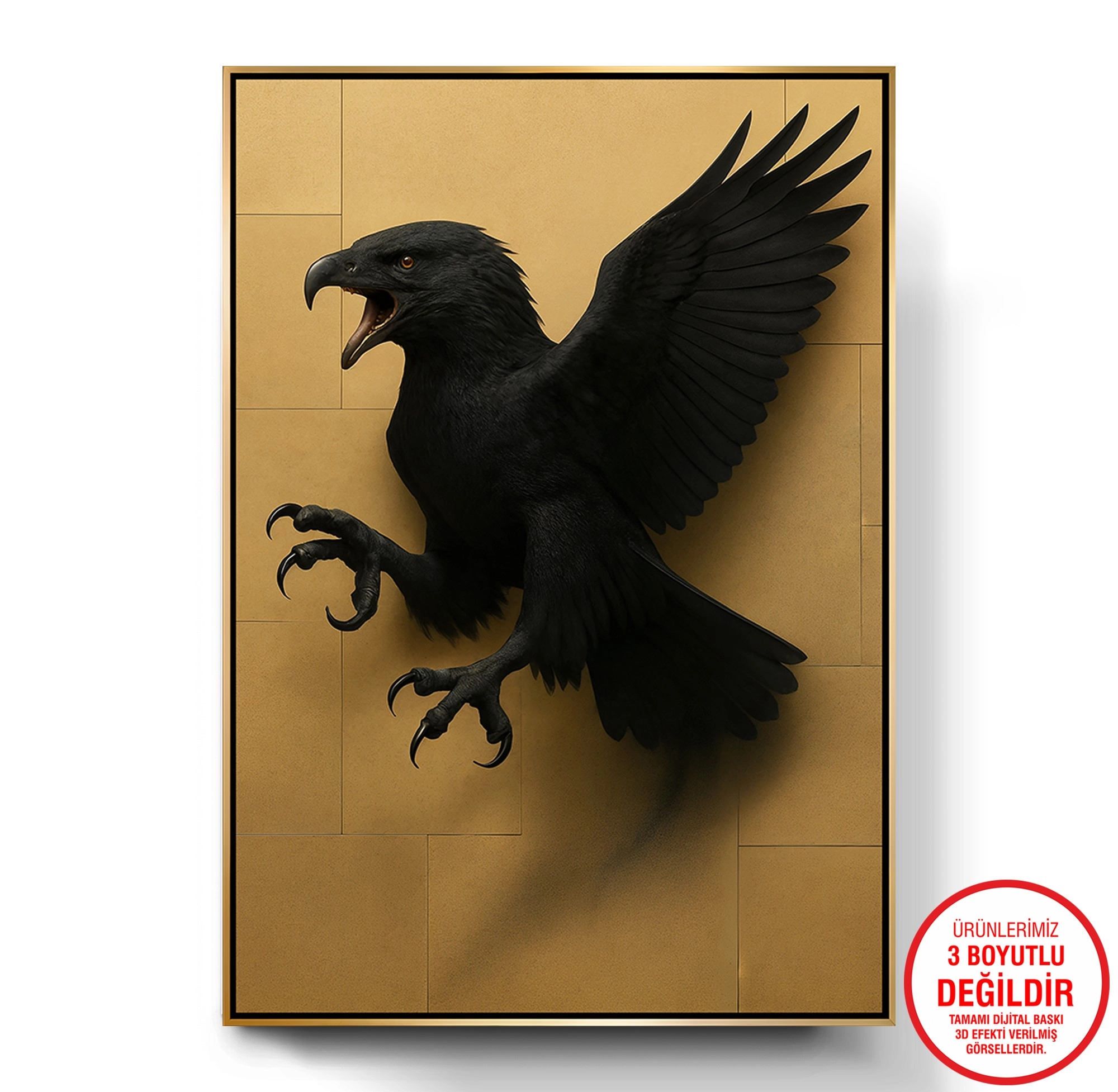 Gold%20Metal%20Çerçeveli%20Kabartma%20Görünümlü%20Kartal%20Kanvas%20Tablo