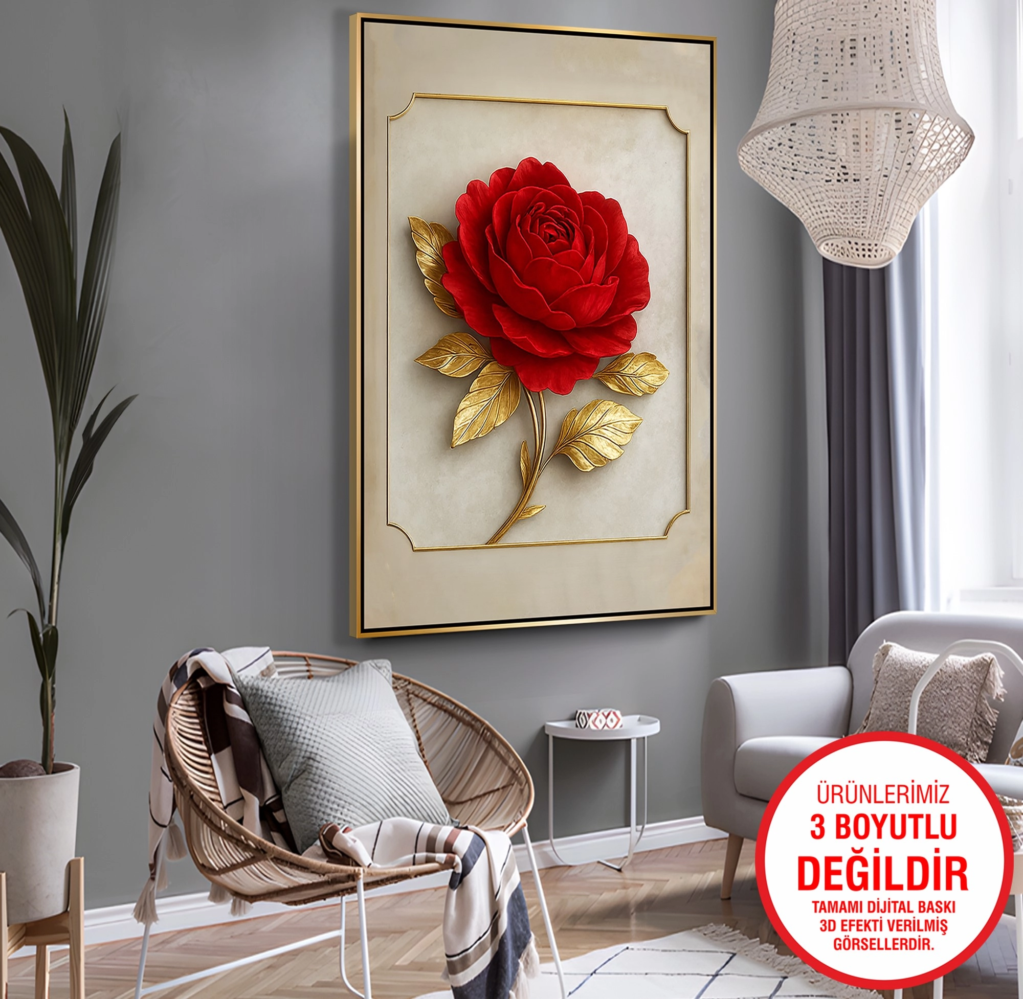 Gold%20Metal%20Çerçeveli%20Kabartma%20Görünümlü%20Kırmızı%20Gül%20Kanvas%20Tablo