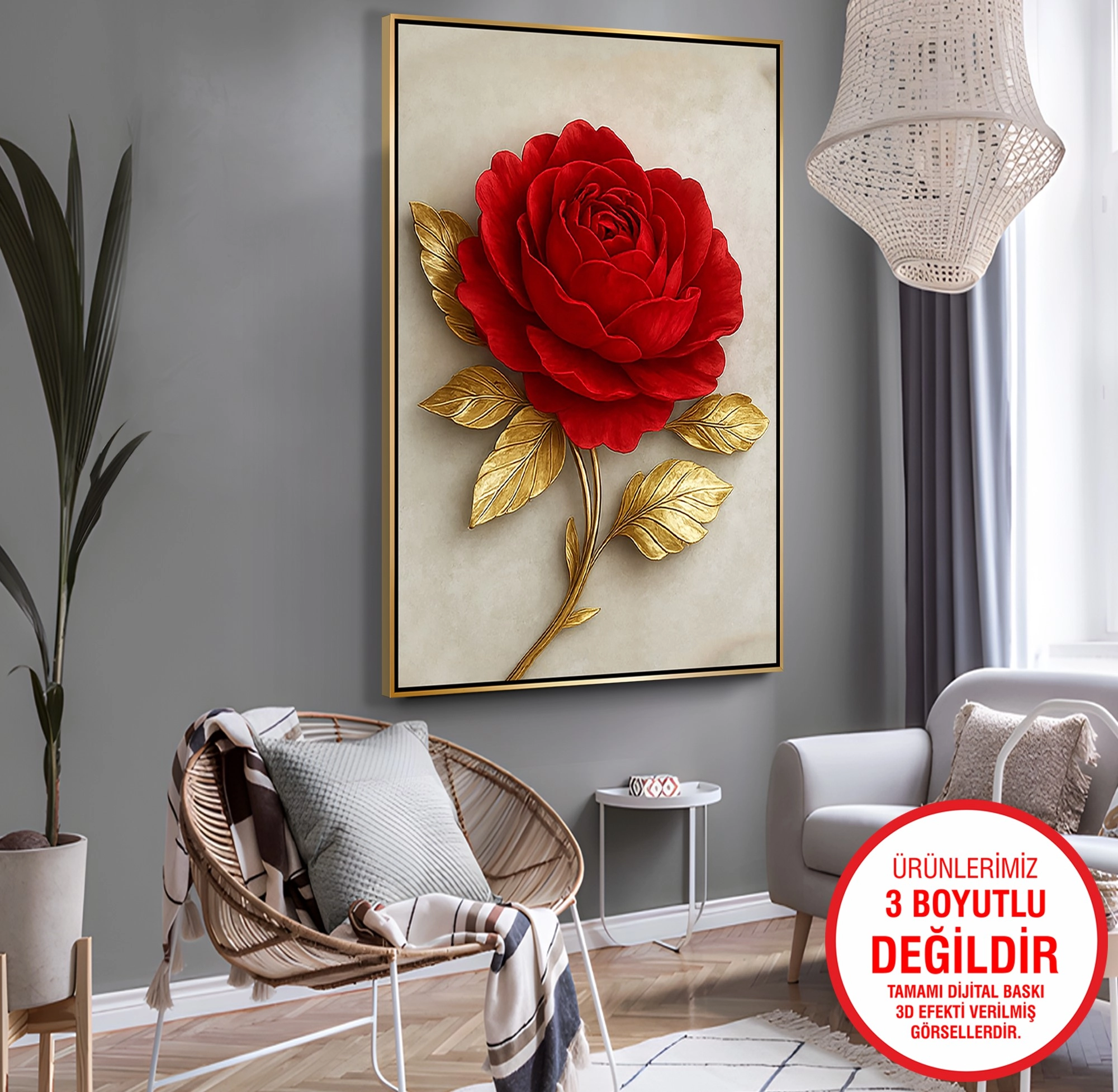 Gold%20Metal%20Çerçeveli%20Kabartma%20Görünümlü%20Kırmızı%20Gül%20Kanvas%20Tablo