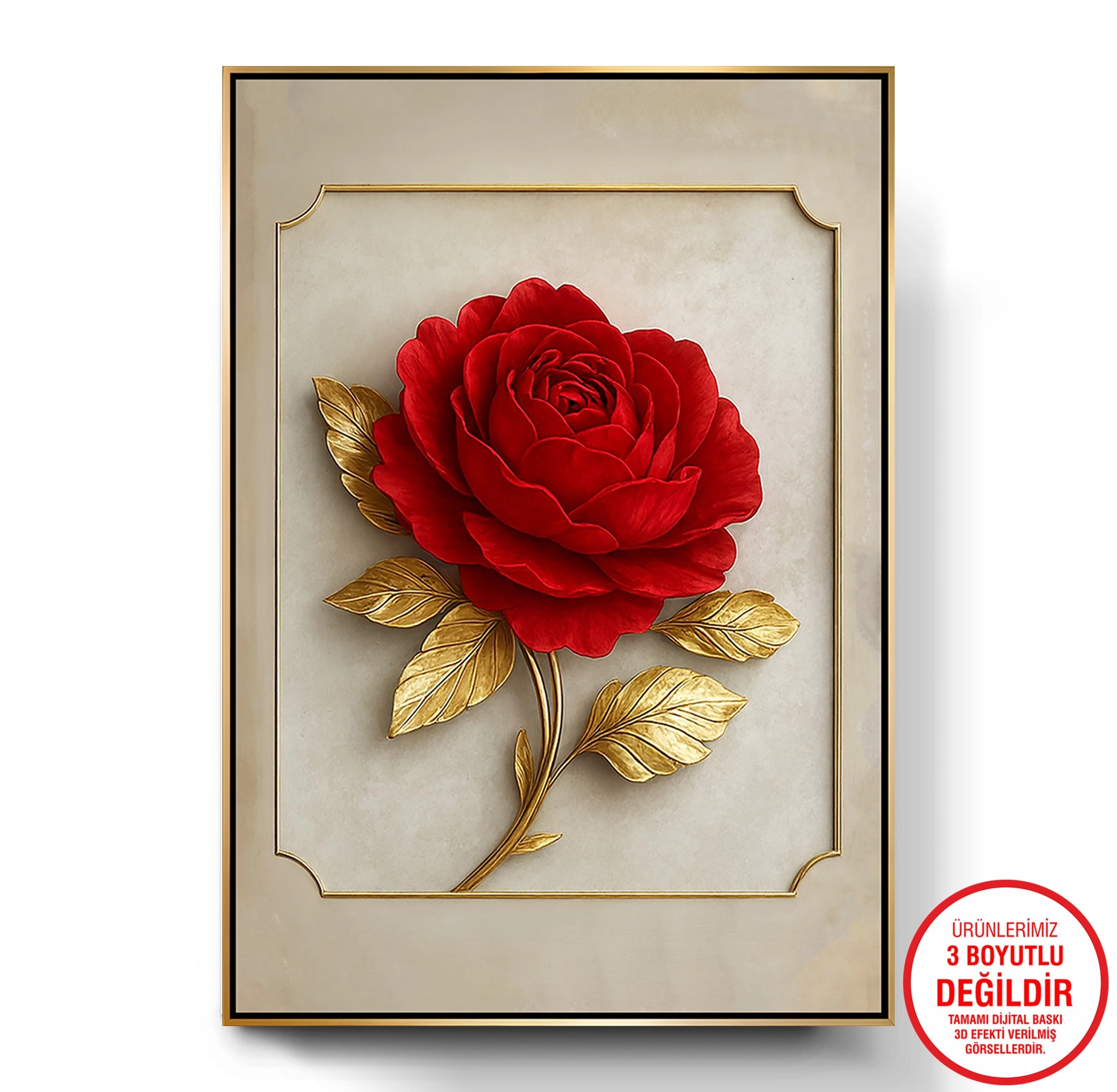 Gold%20Metal%20Çerçeveli%20Kabartma%20Görünümlü%20Kırmızı%20Gül%20Kanvas%20Tablo