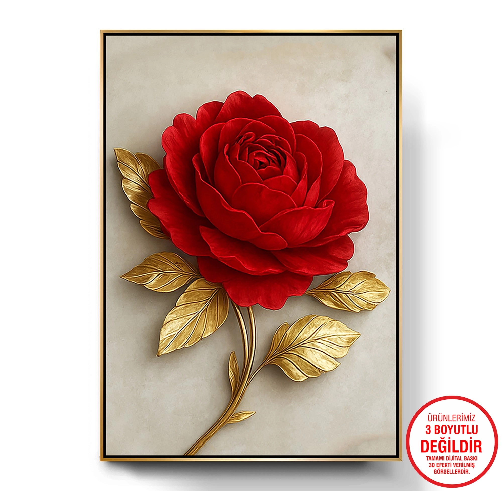 Gold%20Metal%20Çerçeveli%20Kabartma%20Görünümlü%20Kırmızı%20Gül%20Kanvas%20Tablo
