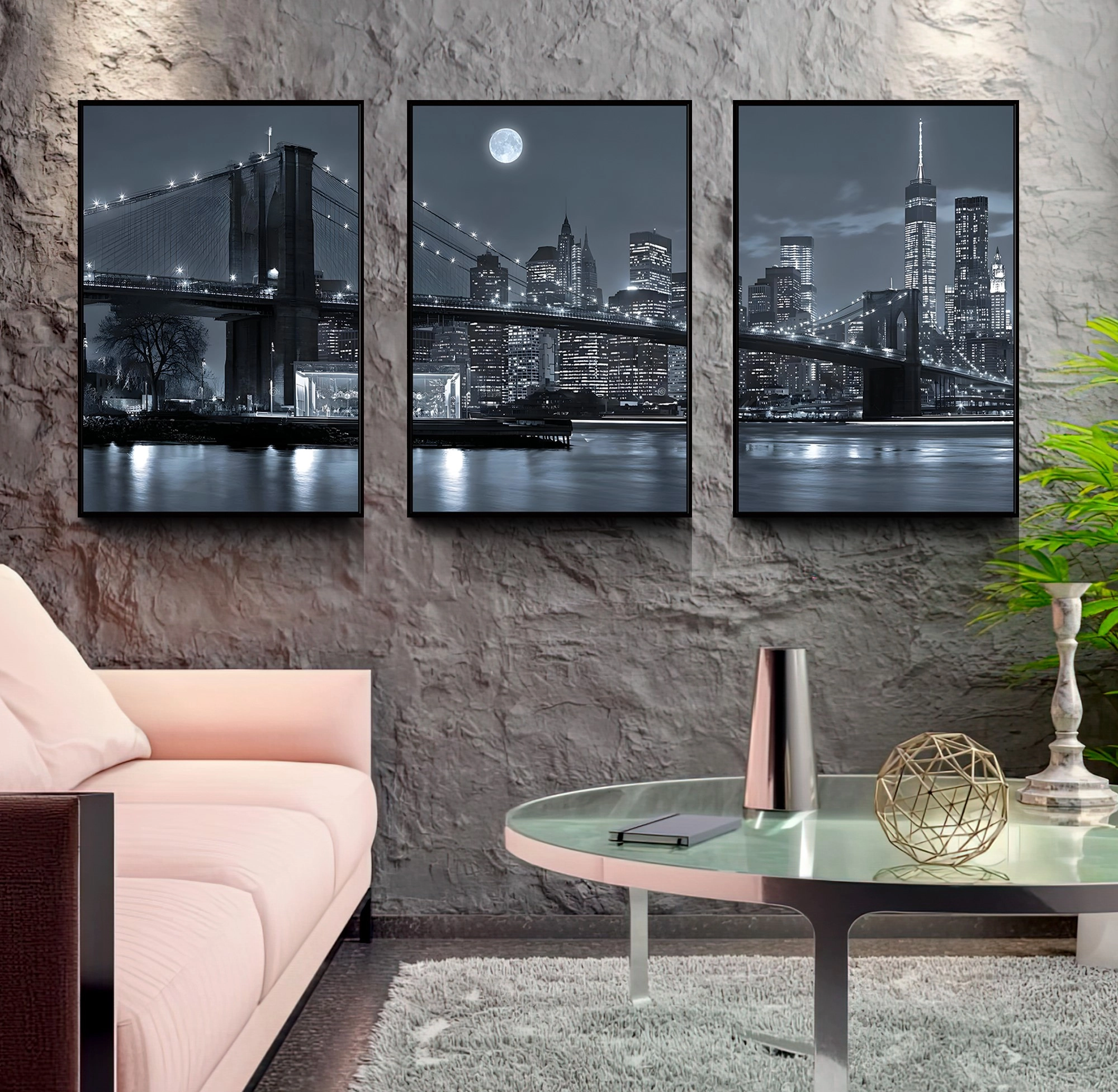 Siyah%20Metal%20Çerçeveli%20New%20York%20City%203’lü%20Kanvas%20Tablo%20Seti
