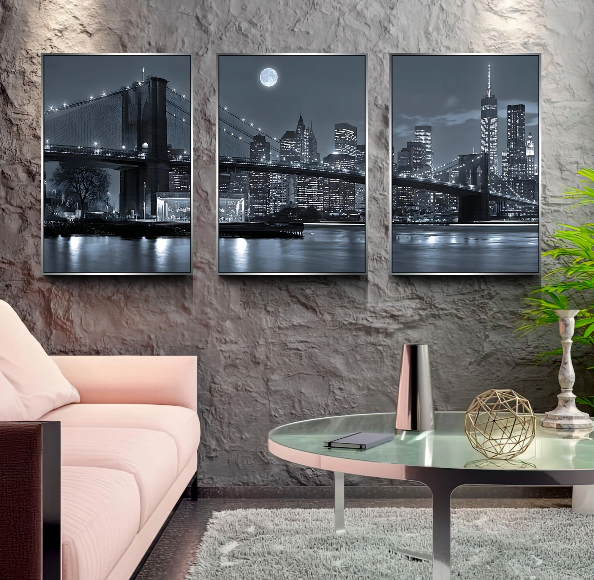 Gümüş%20Metal%20Çerçeveli%20New%20York%20City%203’lü%20Kanvas%20Tablo%20Seti