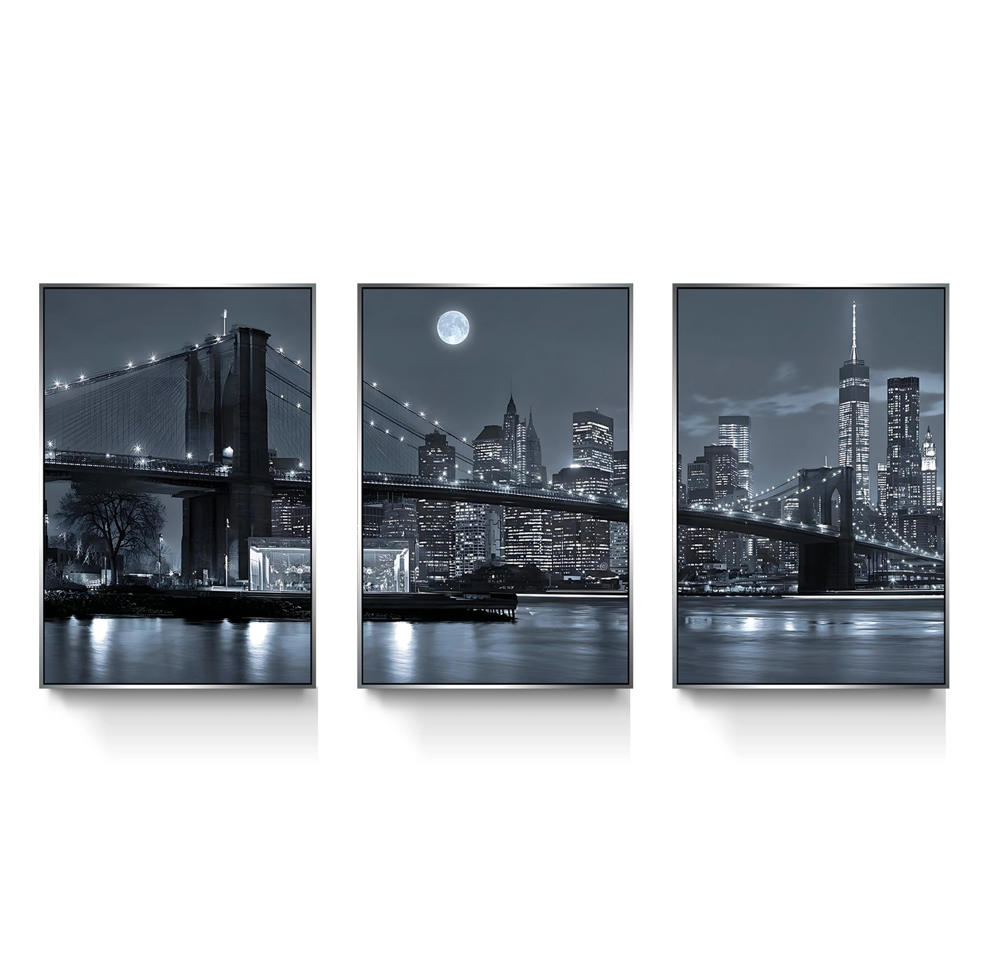 Gümüş%20Metal%20Çerçeveli%20New%20York%20City%203’lü%20Kanvas%20Tablo%20Seti