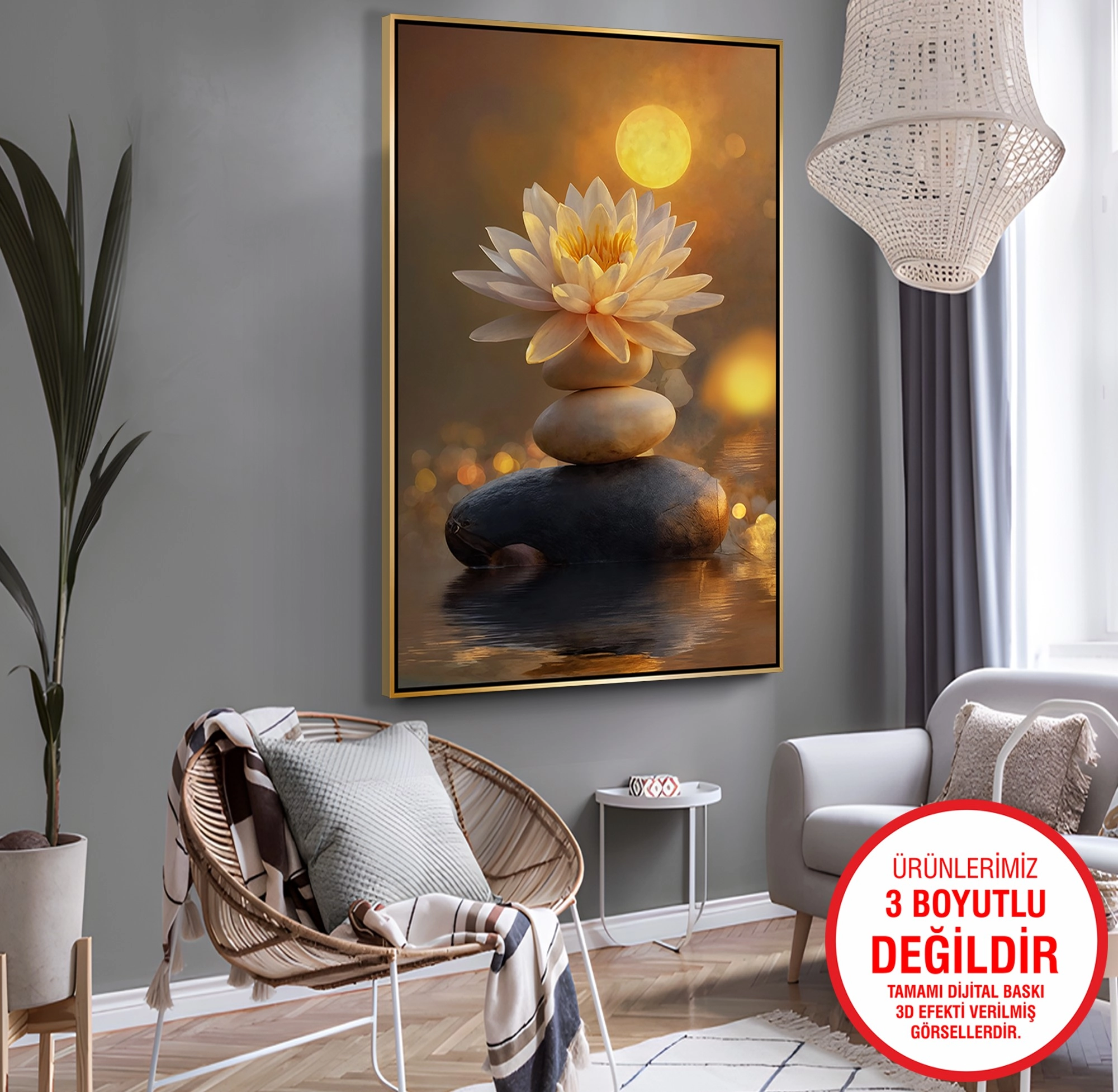 Gold%20Metal%20Çerçeveli%20Kabartma%20Görünümlü%20Nilüfer%20Çiçeği%20Kanvas%20Tablo