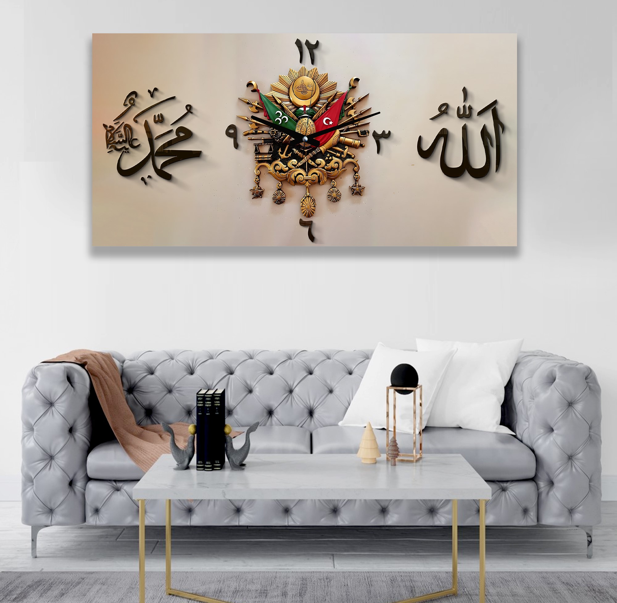 Saatli%20Osmanlı%20Tuğrası%20Panoramik%20Kanvas%20Tablo