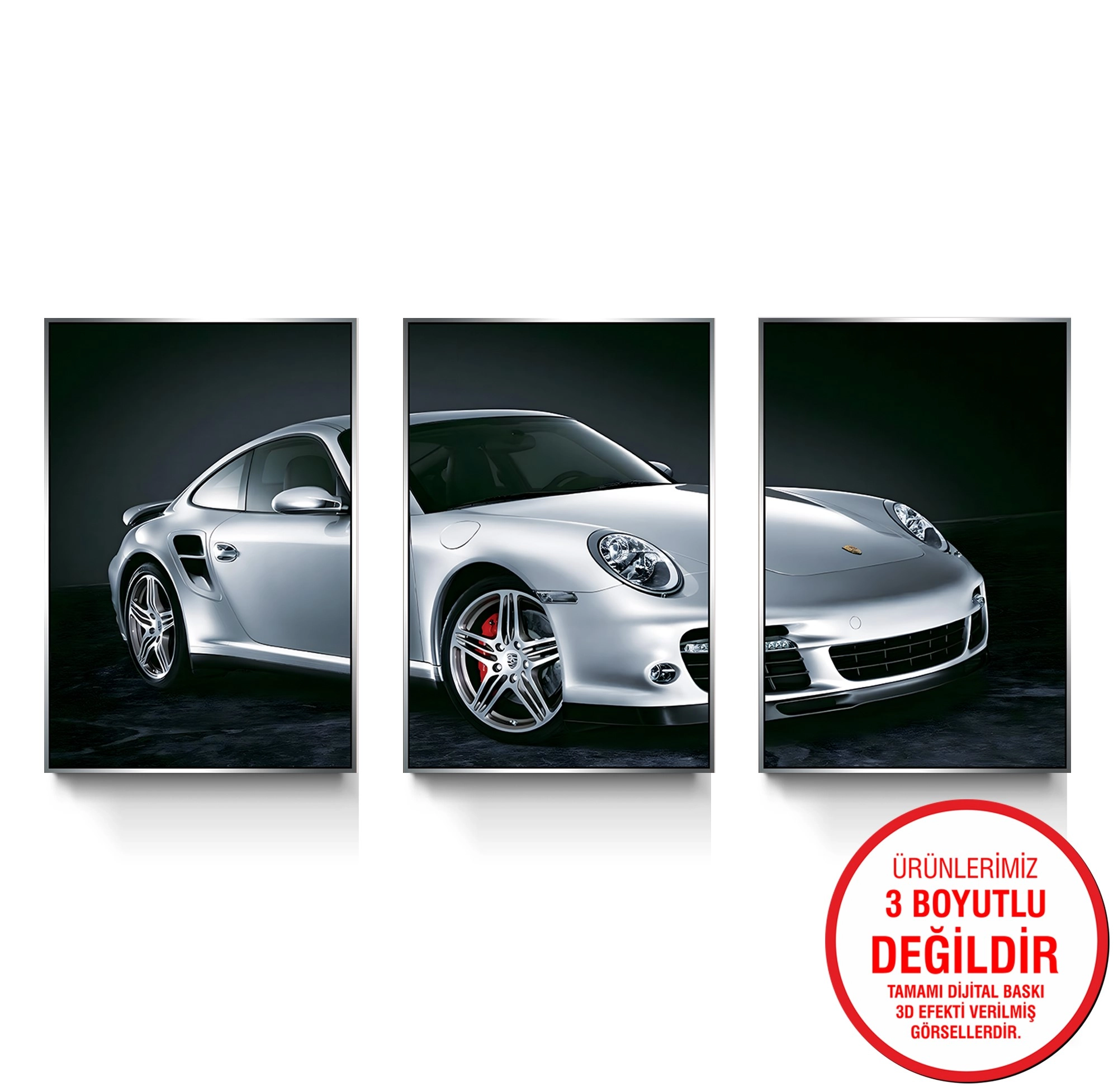 Gümüş%20Metal%20Çerçeveli%20Porsche%203’lü%20Kanvas%20Tablo%20Seti