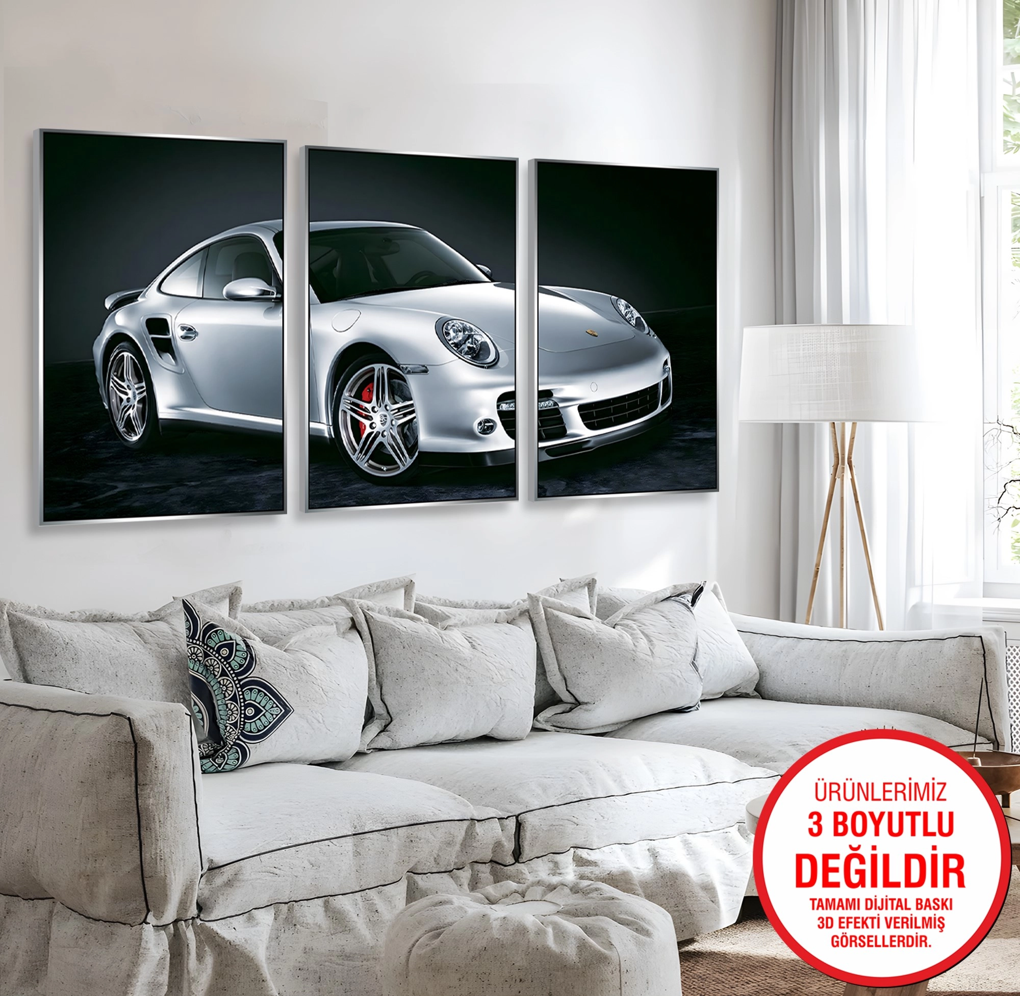 Gümüş%20Metal%20Çerçeveli%20Porsche%203’lü%20Kanvas%20Tablo%20Seti