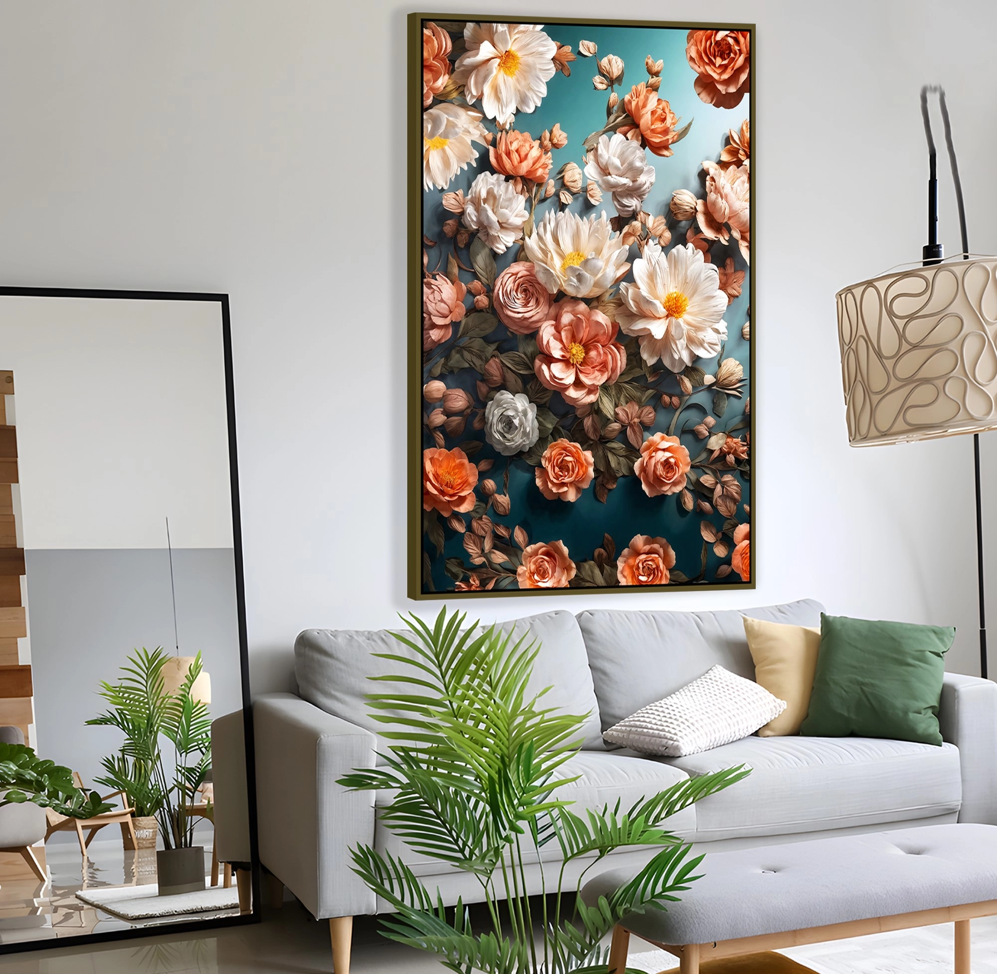 Bronz%20Metal%20Çerçeveli%20Çiçekler%20Kanvas%20Tablo