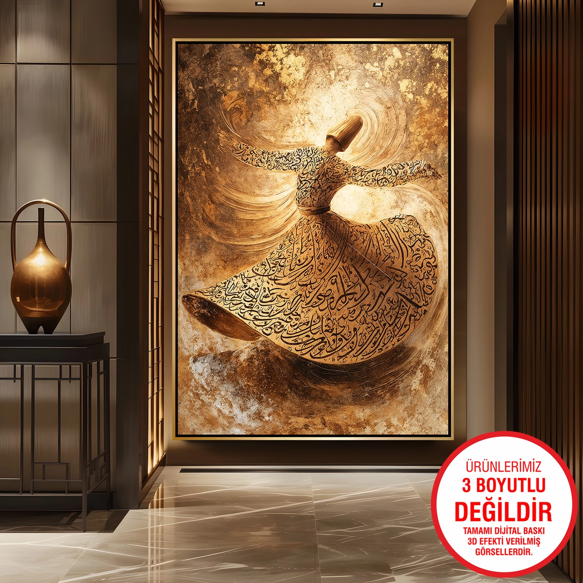 Gold%20Metal%20Çerçeveli%20Kabartma%20Görünümlü%20Semazen%20Kanvas%20Tablo