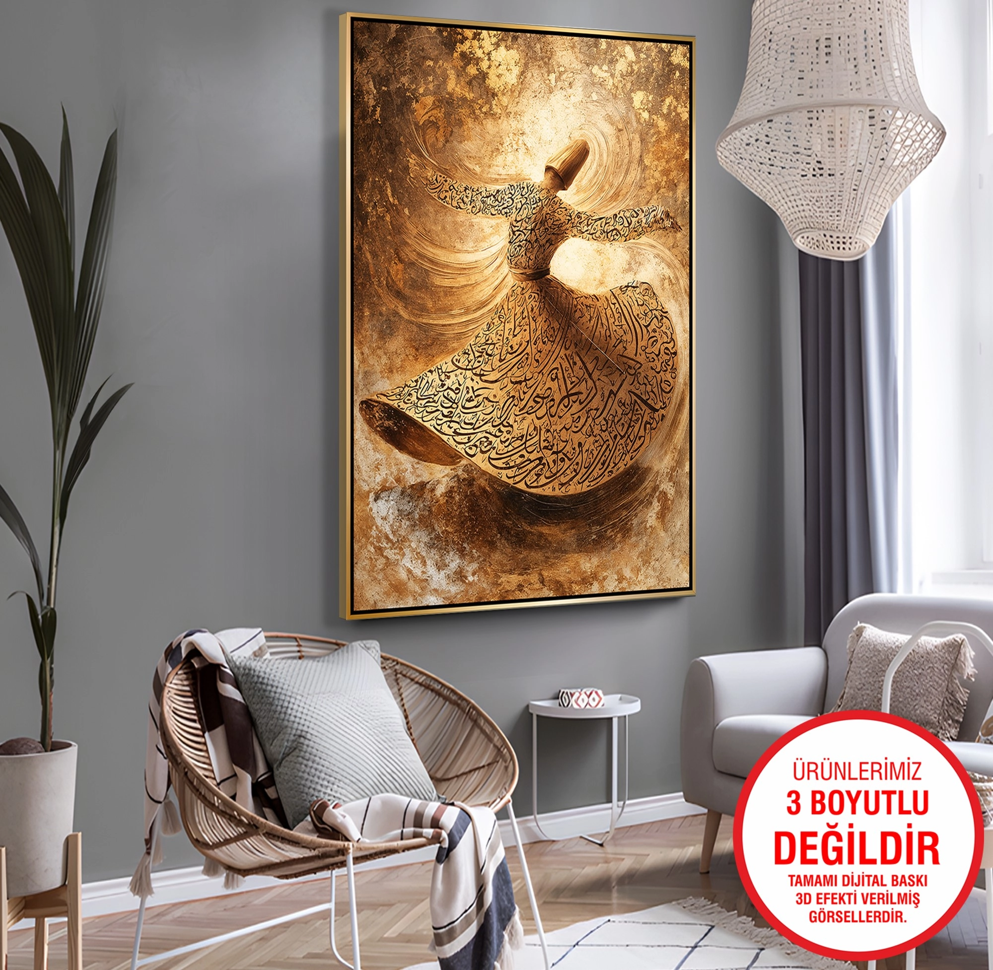 Gold%20Metal%20Çerçeveli%20Kabartma%20Görünümlü%20Semazen%20Kanvas%20Tablo