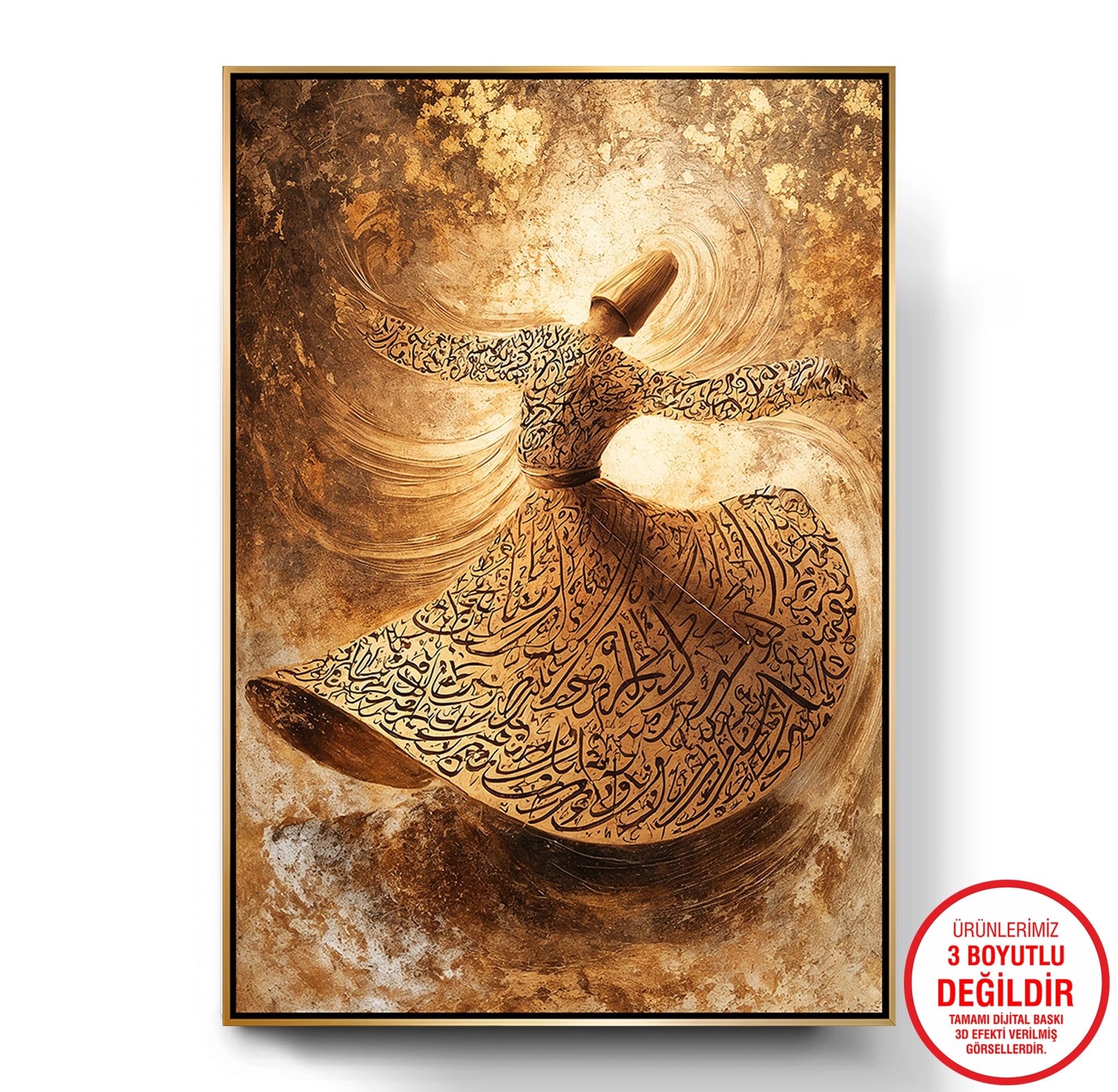 Gold%20Metal%20Çerçeveli%20Kabartma%20Görünümlü%20Semazen%20Kanvas%20Tablo