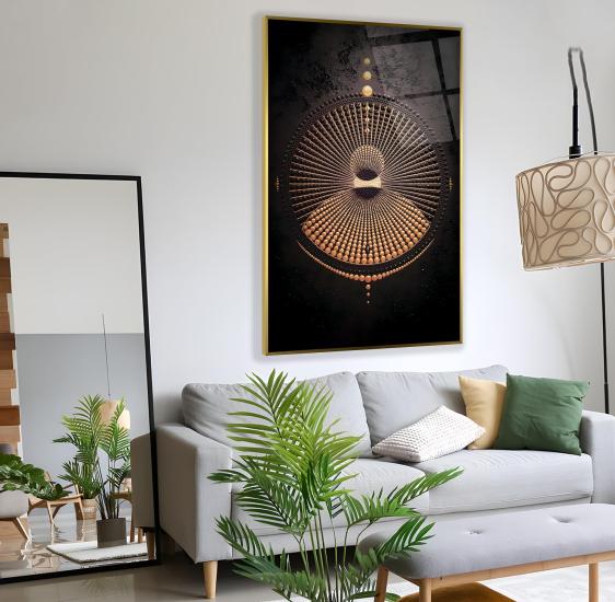 Metal Çerçeveli Soyut Desenler Cam Tablo