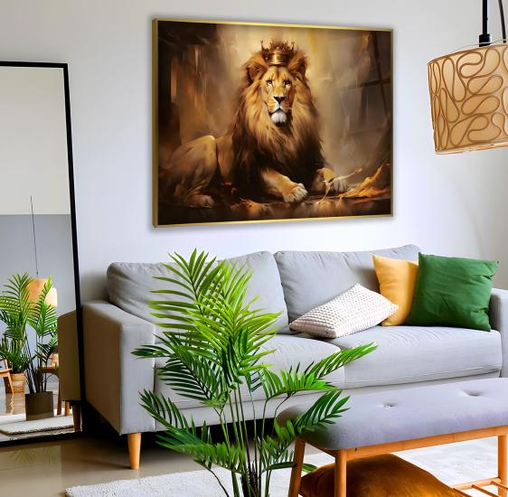 Metal Çerçeveli Aslan Cam Tablo