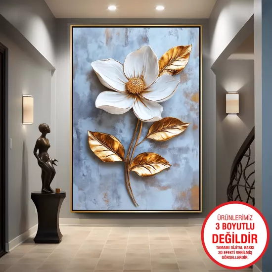 Gold Metal Çerçeveli Çiçekler Kanvas Tablo
