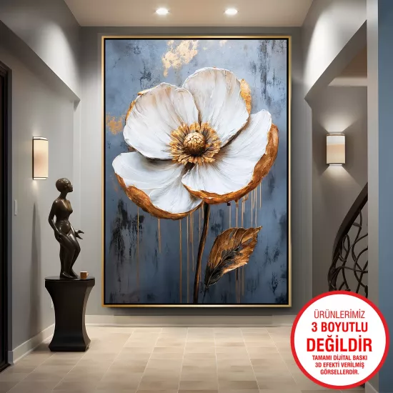 Gold Metal Çerçeveli Çiçekler Kanvas Tablo