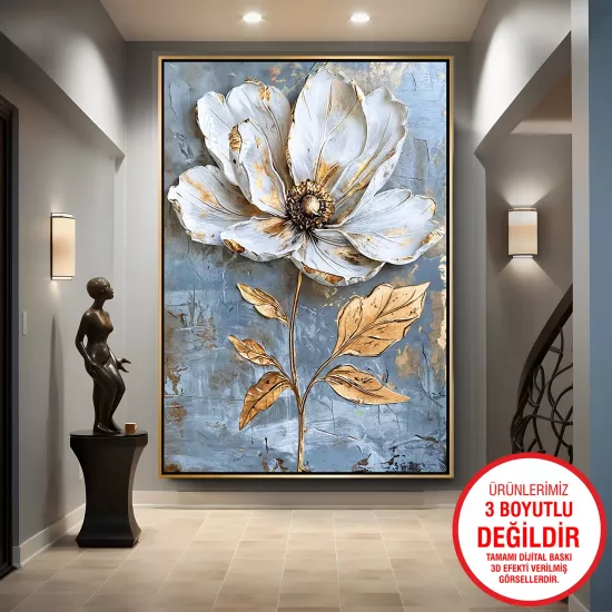 Gold Metal Çerçeveli Çiçekler Kanvas Tablo