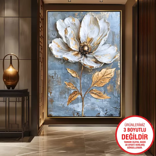 Gold Metal Çerçeveli Çiçekler Kanvas Tablo