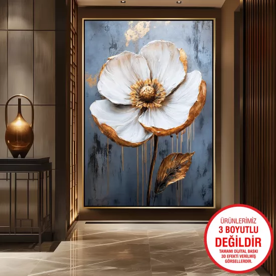 Gold Metal Çerçeveli Çiçekler Kanvas Tablo