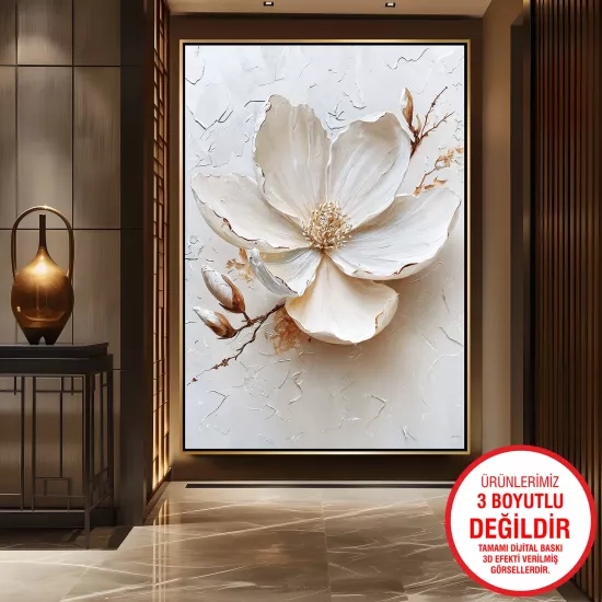 Gold Metal Çerçeveli Çiçekler Kanvas Tablo