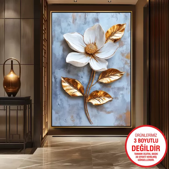 Gold Metal Çerçeveli Çiçekler Kanvas Tablo