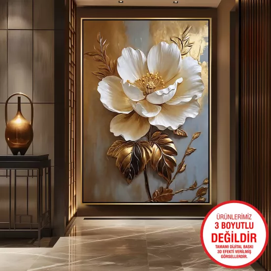 Gold Metal Çerçeveli Çiçekler Kanvas Tablo