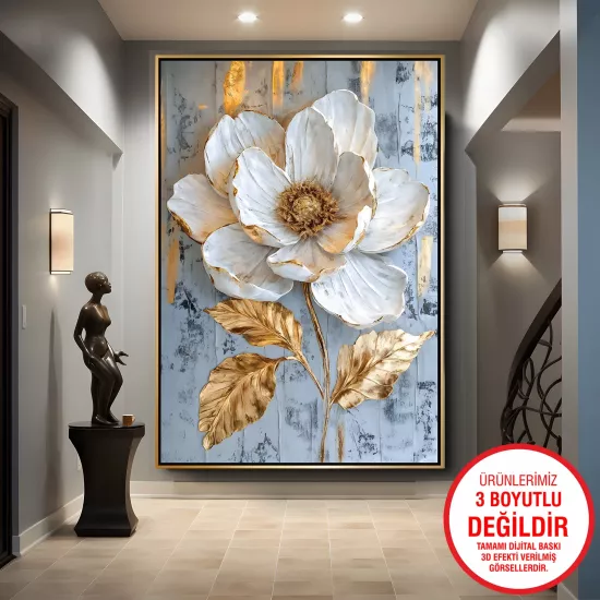Gold Metal Çerçeveli Çiçekler Kanvas Tablo