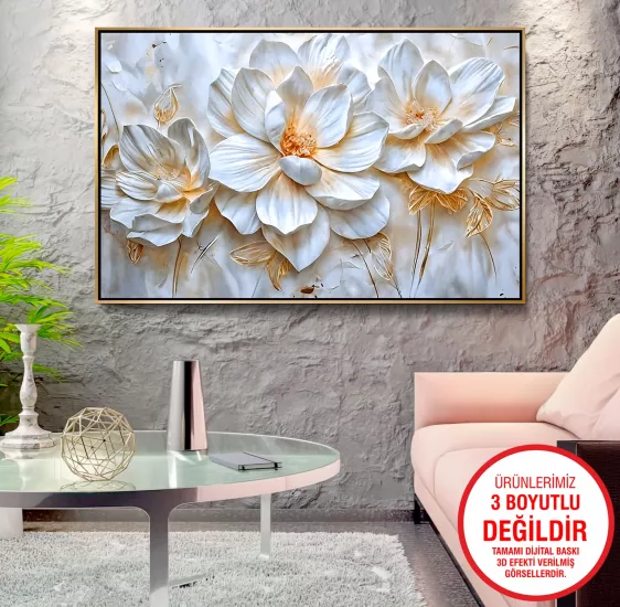Gold Metal Çerçeveli Çiçekler Kanvas Tablo