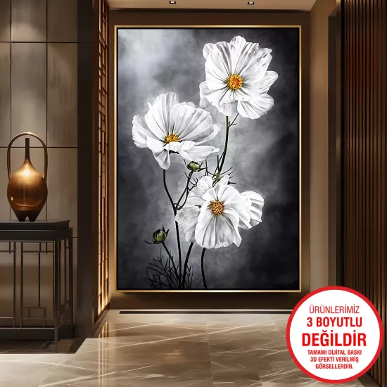 Gold Metal Çerçeveli Çiçekler Kanvas Tablo