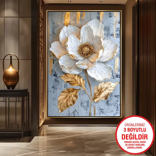 Gold Metal Çerçeveli Çiçekler Kanvas Tablo