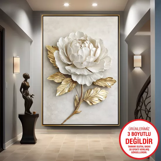 Gold Metal Çerçeveli Çiçekler Kanvas Tablo