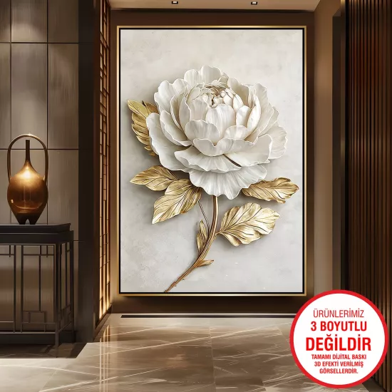 Gold Metal Çerçeveli Çiçekler Kanvas Tablo