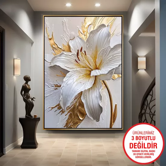 Gold Metal Çerçeveli Çiçekler Kanvas Tablo