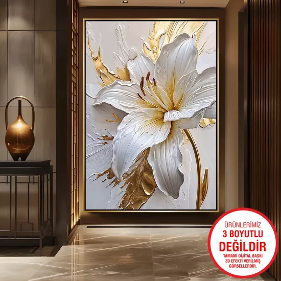 Gold Metal Çerçeveli Çiçekler Kanvas Tablo
