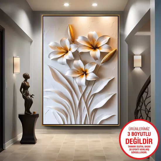Gold Metal Çerçeveli Çiçekler Kanvas Tablo