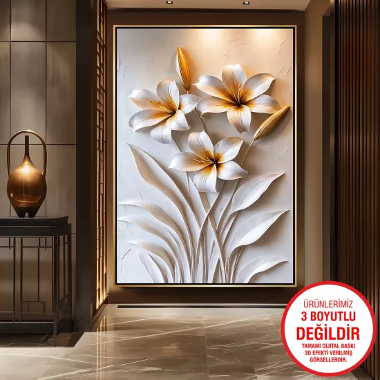 Gold Metal Çerçeveli Çiçekler Kanvas Tablo