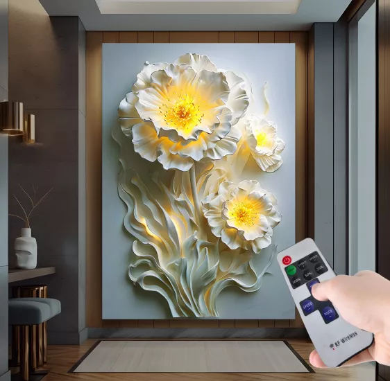 Led Işıklı Uzaktan Kumanda Çiçekler Kanvas Tablo