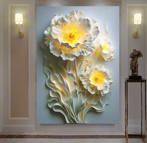 Led Işıklı Uzaktan Kumanda Çiçekler Kanvas Tablo