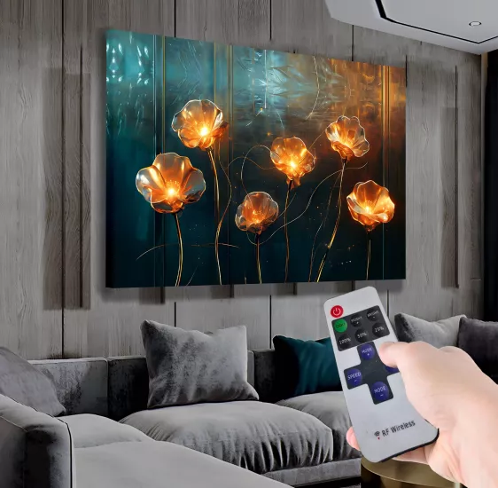 Led Işıklı Uzaktan Kumanda Çiçekler Kanvas Tablo